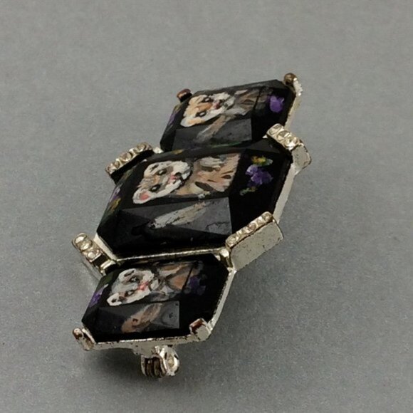 Hand-Painted Ferret Black Brooch Pin Silvertone Metal  Pet Artisan Polecat - Picture 3 of 16